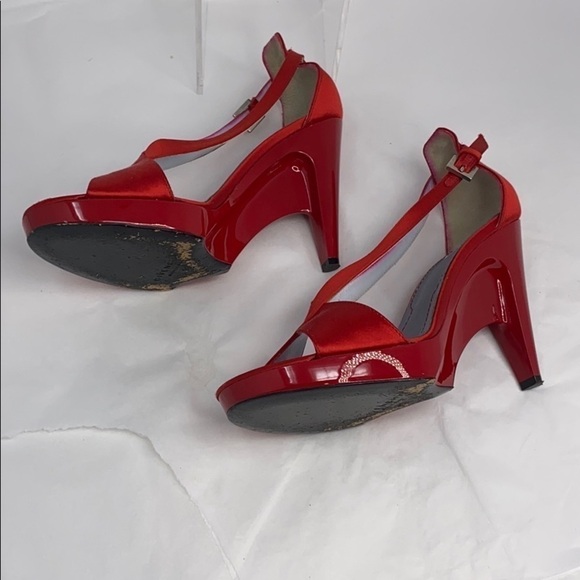 Givenchy Sz 39 Red Satin High Heel Wedge Sandals - Picture 5 of 13